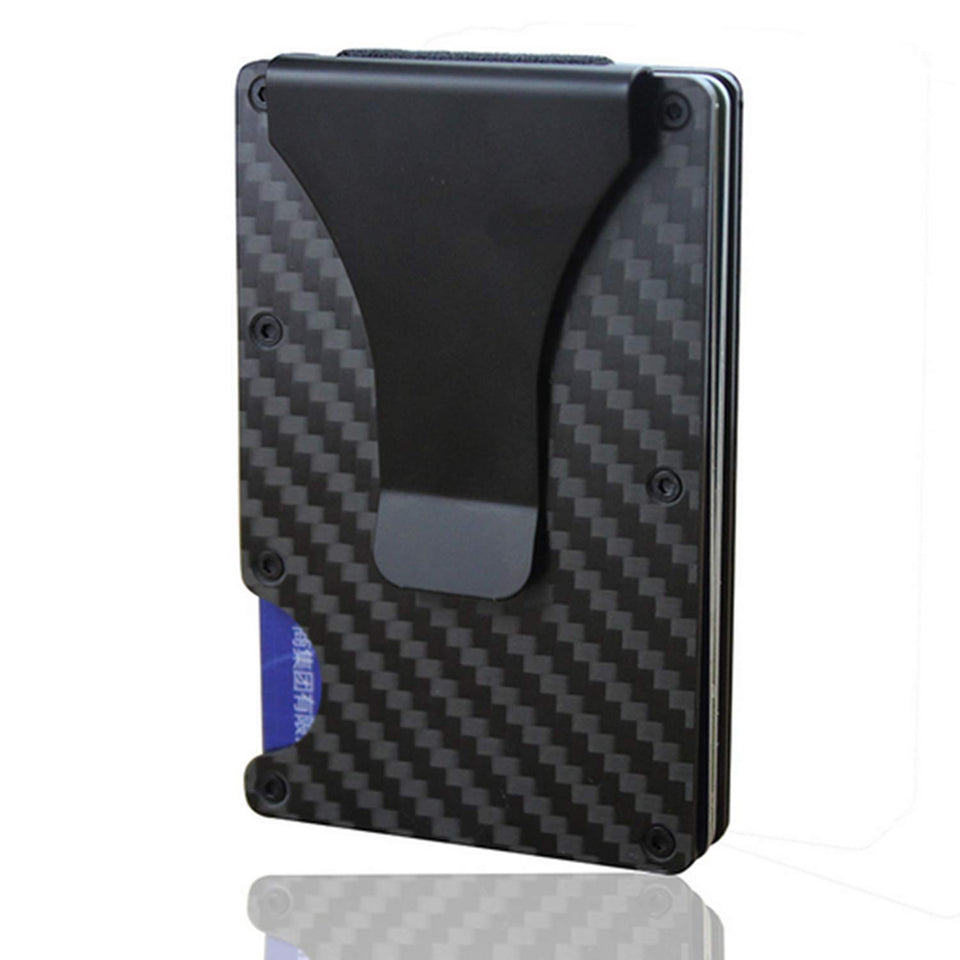 COMLIFE Cartera para Hombre Clip de Dinero de Metal con RFID Bloqueo Protección, Billetera de Tarjeta de Crédito de Aleación de aluminio y de Fibra de Carbono, Negro