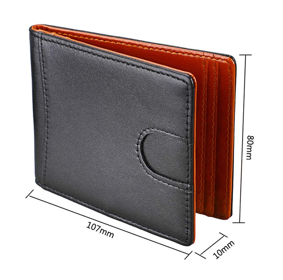 Carteras para Hombre RFID que Bloquean el Dinero Clip de Doble Pliegue Delgado Genuino Billetera de Cuero para Hombres con Ranura para Tarjeta de Crédito en La ventana con ID De bolsillo