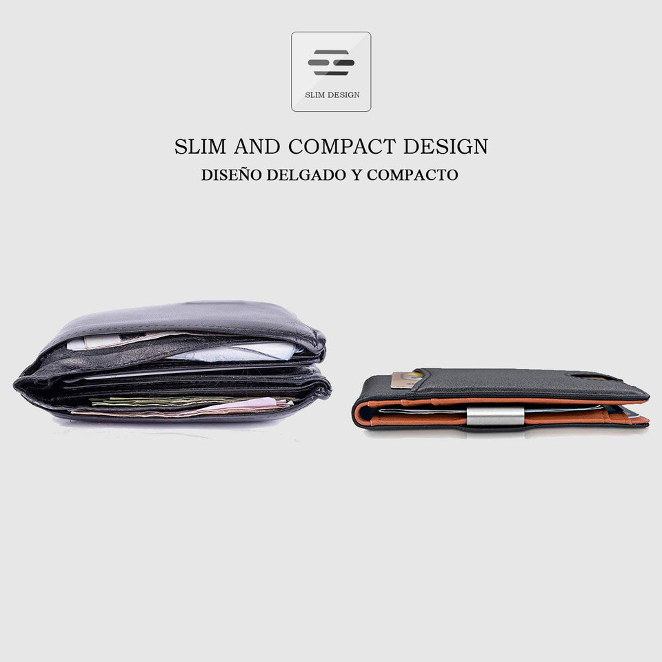 Hombre Carteras de Cuero con Money Clip Billetera de Bifold Cartera de Tarjeta de Crédito