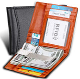 Carteras para Hombre RFID que Bloquean el Dinero Clip de Doble Pliegue Delgado Genuino Billetera de Cuero para Hombres con Ranura para Tarjeta de Crédito en La ventana con ID De bolsillo