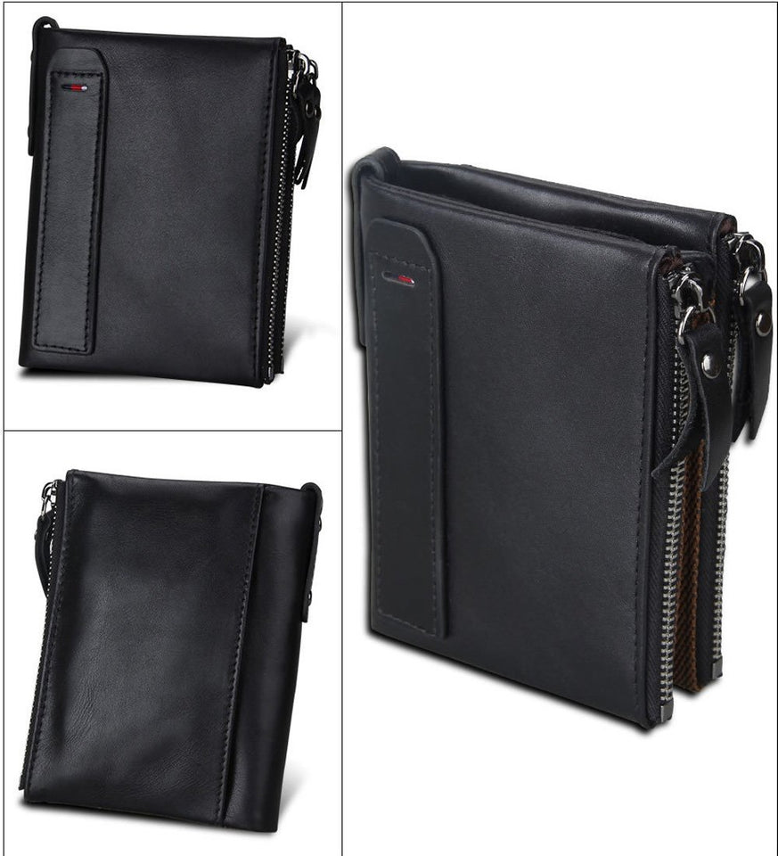 Carteras DOXUNGO para hombres Bloqueo RFID Bifold titular de cuero genuino Bifold Monedero Vintage grandes CWallets Vintage Bifold con cremallera Monedero