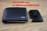 COMLIFE Cartera para Hombre Clip de Dinero de Metal con RFID Bloqueo Protección, Billetera de Tarjeta de Crédito de Aleación de aluminio y de Fibra de Carbono, Negro