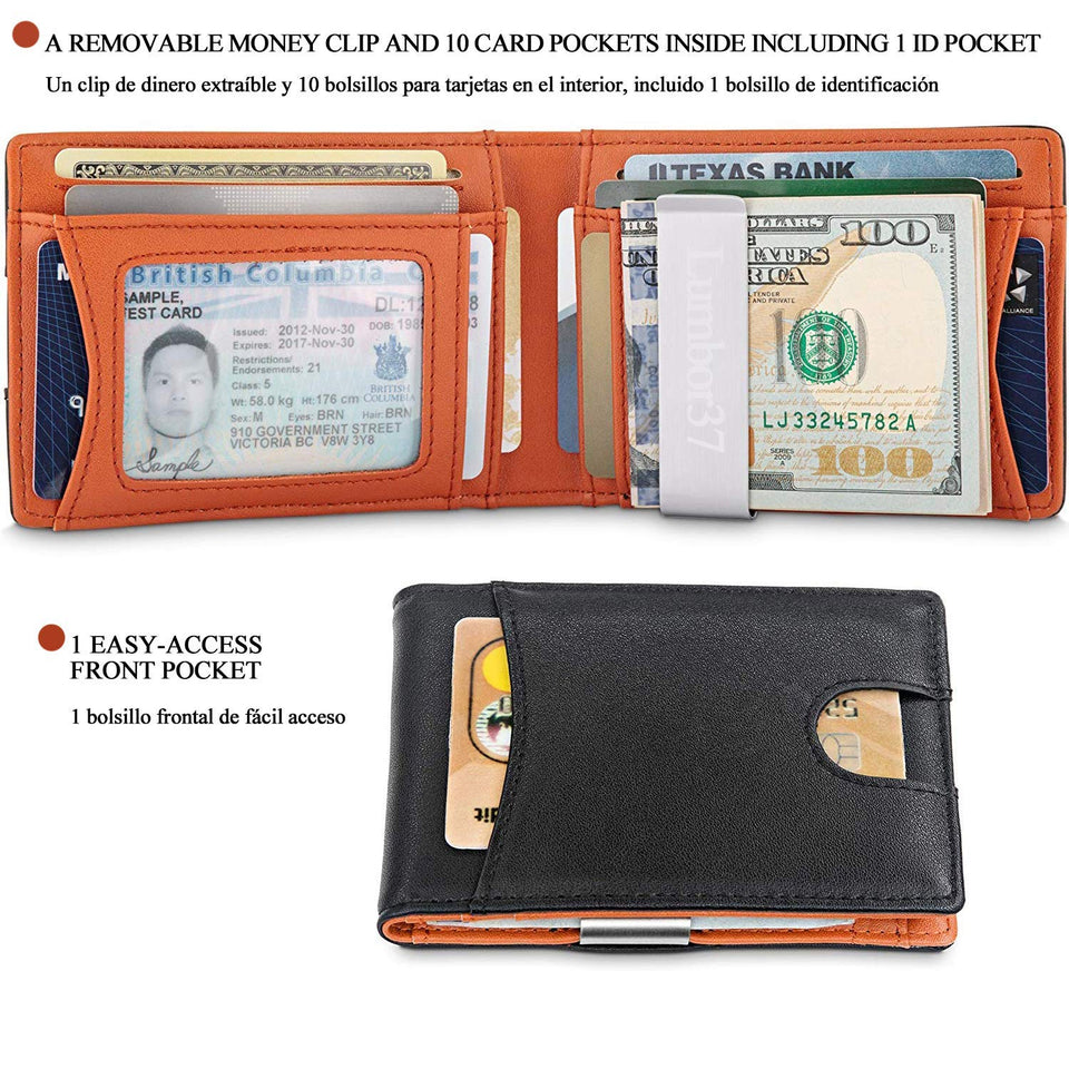 Hombre Carteras de Cuero con Money Clip Billetera de Bifold Cartera de Tarjeta de Crédito