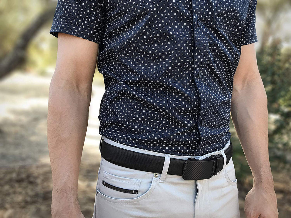 Cinturón para Hombres de Piel con Hebilla Automática – Diseño sin Agujeros Cinturón de Clic – Hebilla con Diseño – Leather Ratchet Belt for Men with Automatic Buckle – No Holes Design Click Belt
